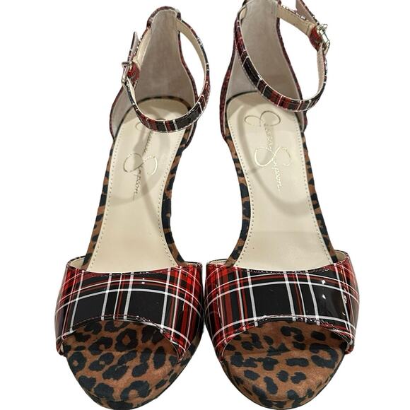 Jessica Simpson daisile  faux leather heels plaid leopard snakeskin size 9M /40 - Picture 1 of 8